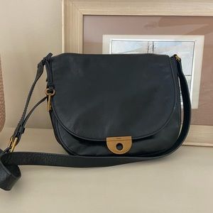 Black genuine leather Fossil cross body bag